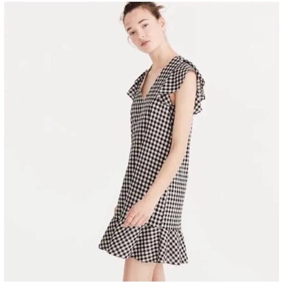 MADEWELL Gingham Flutter Sleeve Mini Dress 0 - Picture 1 of 8